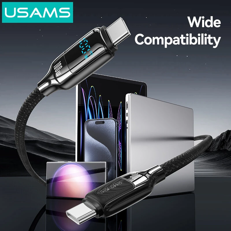 USAMS SJ742 100W Type-C to Type-C Digital Display Cable PD Fast Charging Data Transmission Thickened Copper Core Line 1.2M Long for iPhone 16 16 Pro 15 Pro Max for Samsung Galaxy Z Flip6 for Xiaomi MIX Fold4 — view 9