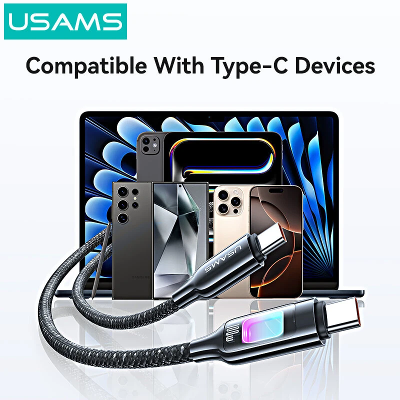 USAMS SJ750 100W Type-C to Type-C Cable PD Fast Charging Data Transmission Tinned Copper Core Line 1.2M Long for iPhone 16 16 Pro 15 15 Plus for Huawei Mate XT for Xiaomi 15pro — view 6