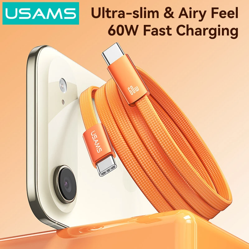 USAMS SJ783 U96 3A PD 60W Type-C to Type-C Cable PD QC AFC FCP Fast Charging Data Transmission Copper Core Line 1.2M Long for iPhone 17 17Pro 16 Pro Max 15 14 for Huawei Mate XTs for OPPO — view 2