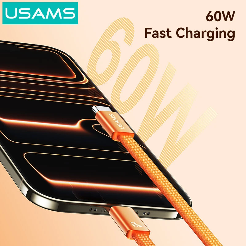 USAMS SJ783 U96 3A PD 60W Type-C to Type-C Cable PD QC AFC FCP Fast Charging Data Transmission Copper Core Line 1.2M Long for iPhone 17 17Pro 16 Pro Max 15 14 for Huawei Mate XTs for OPPO — view 5