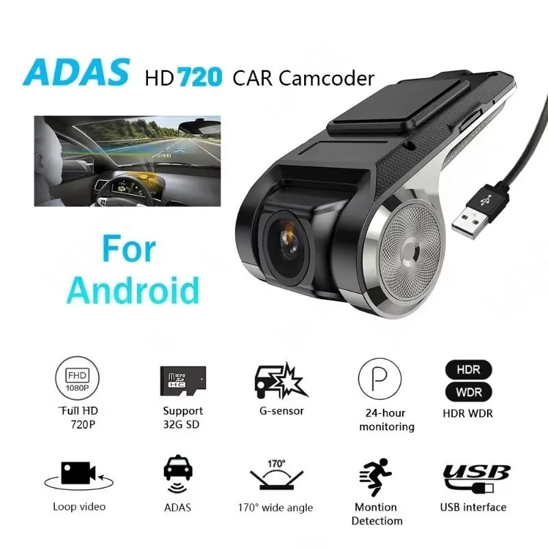 USB Car DVR Dash Cam Android ADAS LDWS FCWS Voice Alarm Warning Wide Angle Video Loop Recording Floating Display G-Shock For DVD Android Player Navigation Unit Auto Audio — view 3