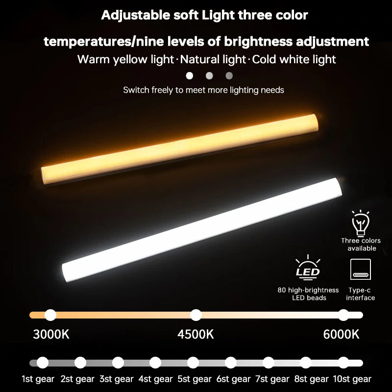 USB Charging 40cm LED Night Light 3 Color Adjustable 80LED 9 Levels Brightness Adjustment for Live Streaming Vlogging Makeup Photography — view 4