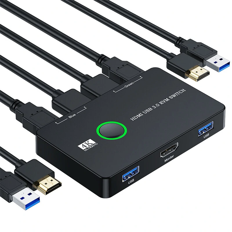 USB KVM Switch HDMI 2 Port Box USB and HDMI-Compatible Switch for 2 Computers Share Keyboard Mouse Printer and one HD Monitor USB Switch Splitter Support 4K@60Hz — view 2