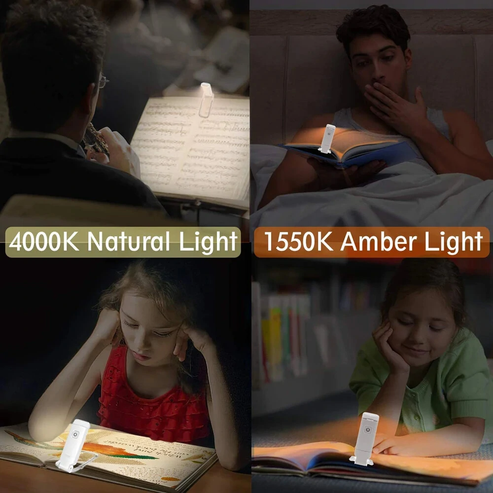 USB Rechargeable Book Reading Light Brightness Adjustable LED Clip on Book Light Eye Care Book Lamp for Kids Read Light — view 5