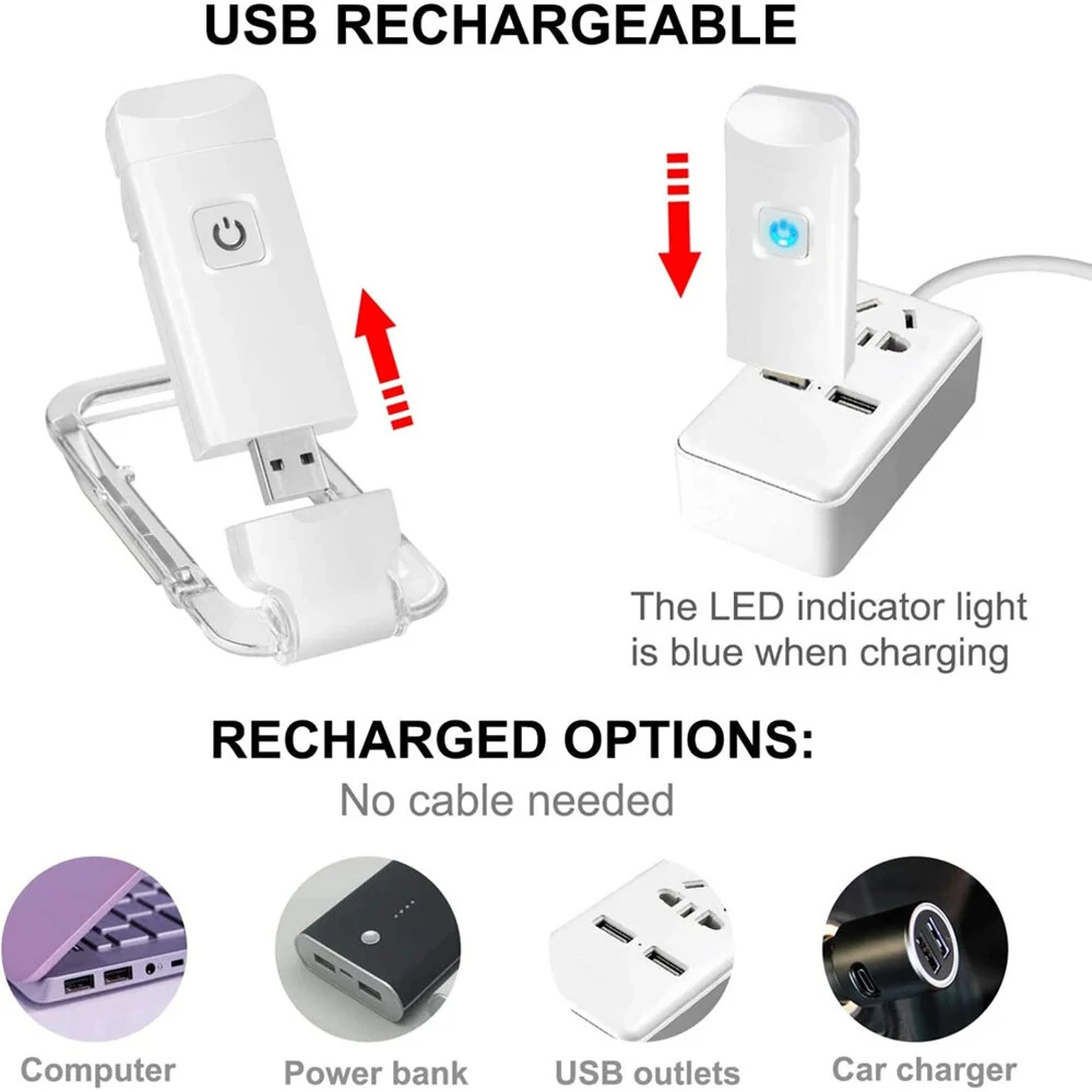 USB Rechargeable Book Reading Light Brightness Adjustable LED Clip on Book Light Eye Care Book Lamp for Kids Read Light — view 7