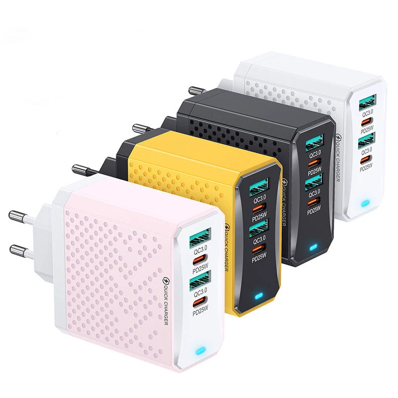 USLION BK303 100W 4-Port USB PD Charger 2USB-A+2USB-C PD QC3.0 Fast Charging Wall Charger Adapter EU Plug US Plug for iPhone 15 14 13 Pro for Huawei Nova Pro for Samsung Galaxy Z Flip6 for Xiaomi Civi 4Pro — USLION