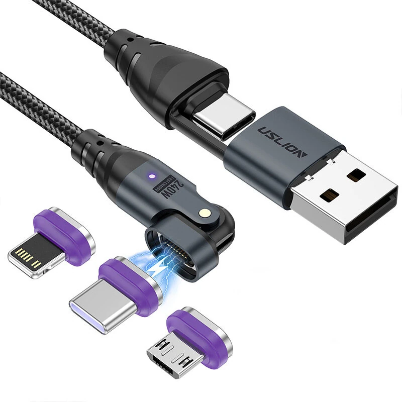 USLION US0204 5A 240W USB/Type-C to iP/Micro/Type-C Magnetic Data Cable PD3.1/3.0/2.0 Fast Charging Data Transmission Copper Core Line 1M/1.8M Long for iPhone 15 14 13 Pro for Samsung Galaxy Z Flip6 for Huawei Nova Pro for Macbook Pro — USLION