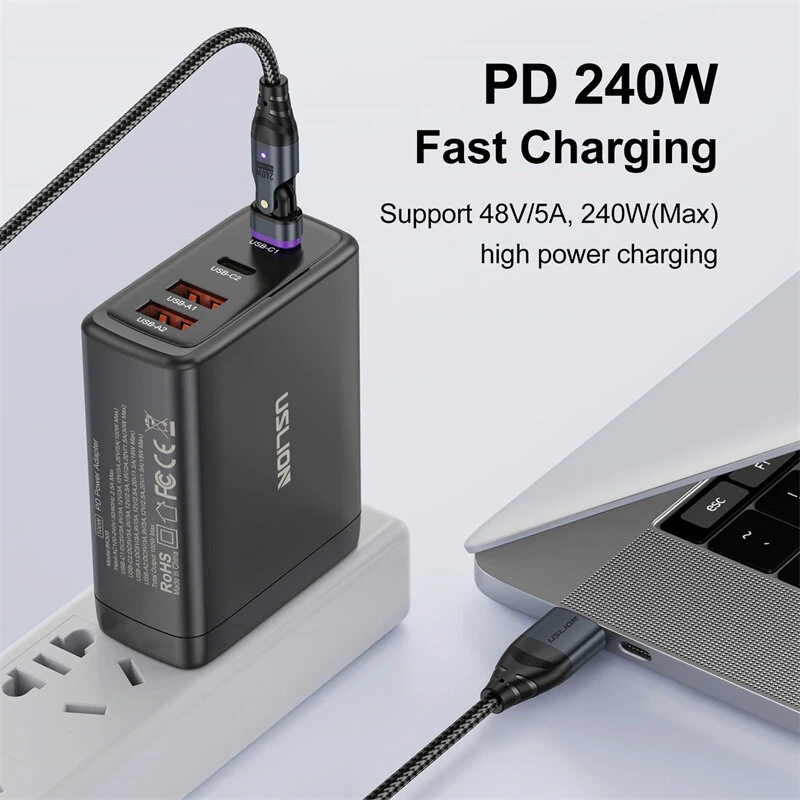 USLION US0204 5A 240W USB/Type-C to iP/Micro/Type-C Magnetic Data Cable PD3.1/3.0/2.0 Fast Charging Data Transmission Copper Core Line 1M/1.8M Long for iPhone 15 14 13 Pro for Samsung Galaxy Z Flip6 for Huawei Nova Pro for Macbook Pro — view 3