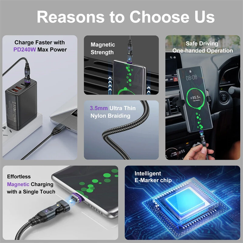 USLION US0204 5A 240W USB/Type-C to iP/Micro/Type-C Magnetic Data Cable PD3.1/3.0/2.0 Fast Charging Data Transmission Copper Core Line 1M/1.8M Long for iPhone 15 14 13 Pro for Samsung Galaxy Z Flip6 for Huawei Nova Pro for Macbook Pro — view 5