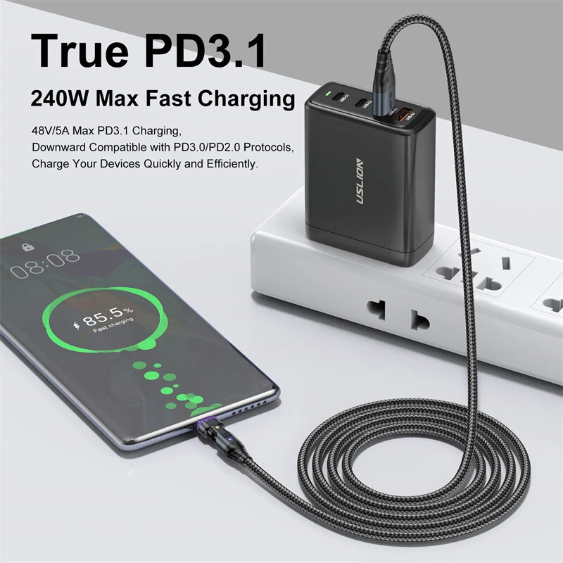 USLION US0204 5A 240W USB/Type-C to iP/Micro/Type-C Magnetic Data Cable PD3.1/3.0/2.0 Fast Charging Data Transmission Copper Core Line 1M/1.8M Long for iPhone 15 14 13 Pro for Samsung Galaxy Z Flip6 for Huawei Nova Pro for Macbook Pro — view 6