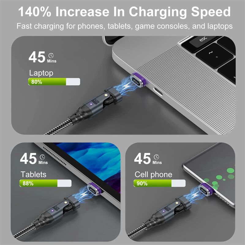 USLION US0204 5A 240W USB/Type-C to iP/Micro/Type-C Magnetic Data Cable PD3.1/3.0/2.0 Fast Charging Data Transmission Copper Core Line 1M/1.8M Long for iPhone 15 14 13 Pro for Samsung Galaxy Z Flip6 for Huawei Nova Pro for Macbook Pro — view 7