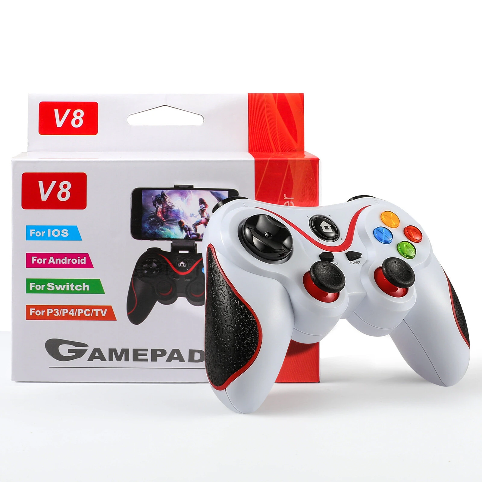 V8 Wireless bluetooth Game Controller Rechargeable 20H Battery Ergonomic Design for PC Switch PS4 PS3 Android iOS Smart TV — view 4