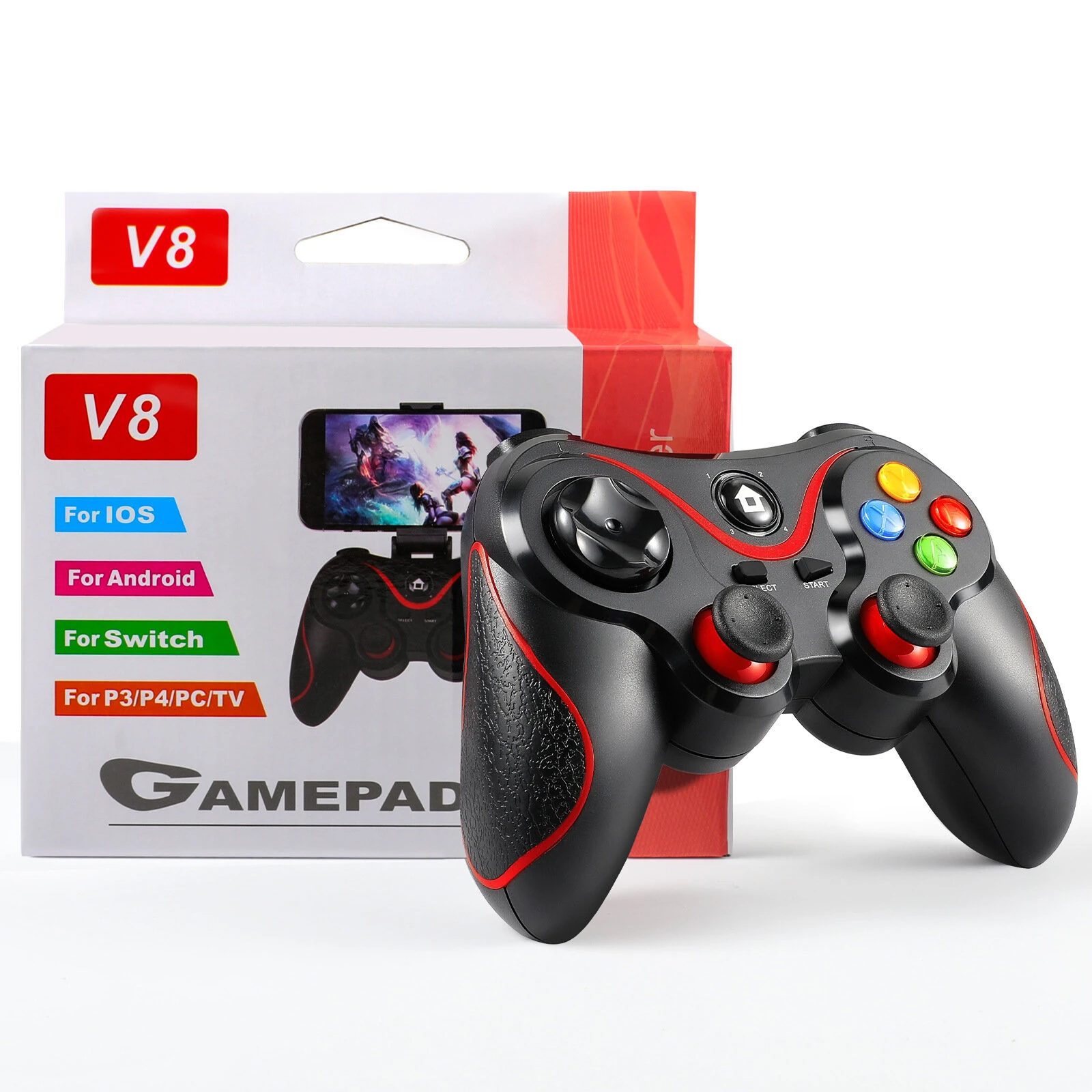 V8 Wireless bluetooth Game Controller Rechargeable 20H Battery Ergonomic Design for PC Switch PS4 PS3 Android iOS Smart TV — view 5