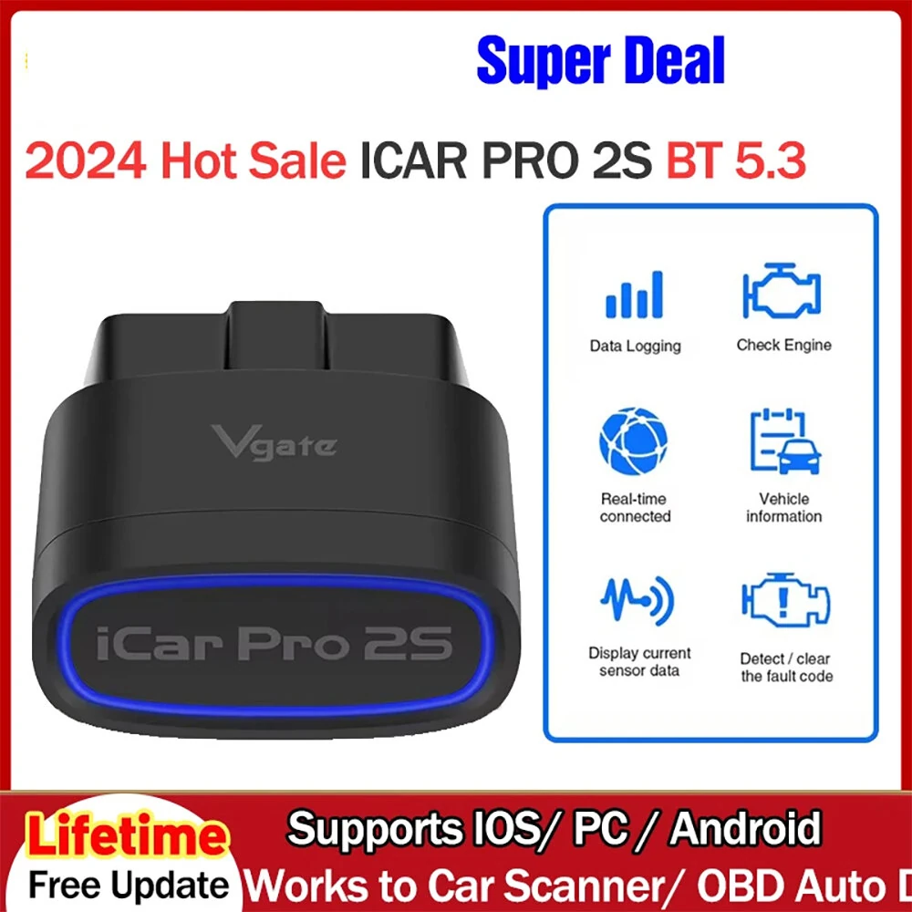 Vgate iCar Pro 2S ELM327 OBD-II Adapter Fast bluetooth V5.3 for Android/IOS/PC OBD2 Scanner Upgraded Version V2.3 Car Diagnostic Tool — Vgate