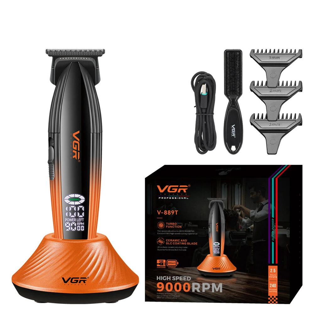 VGR V-889 Professional Hair Clipper with LED Display 9000 RPM High-Speed Motor Ceramic & Stainless Steel Blades 5-Level Cutting Guide USB Charging for Home Barber Use — view 2
