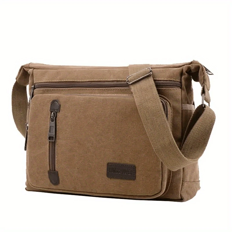 Vintage Canvas Crossbody Bag for Men Adjustable Strap Large Capacity Multi-Layer Zipper Messenger Bags for Outdoor Sports Travel