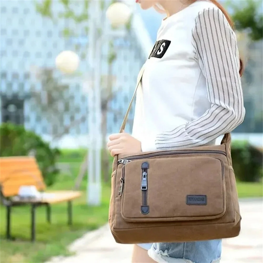 Vintage Canvas Crossbody Bag for Men Adjustable Strap Large Capacity Multi-Layer Zipper Messenger Bags for Outdoor Sports Travel — view 2