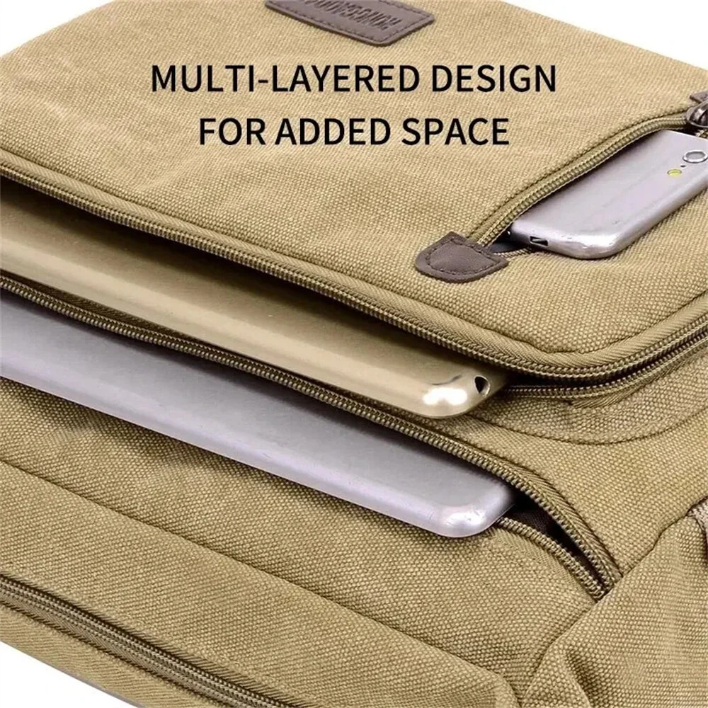 Vintage Canvas Crossbody Bag for Men Adjustable Strap Large Capacity Multi-Layer Zipper Messenger Bags for Outdoor Sports Travel — view 6