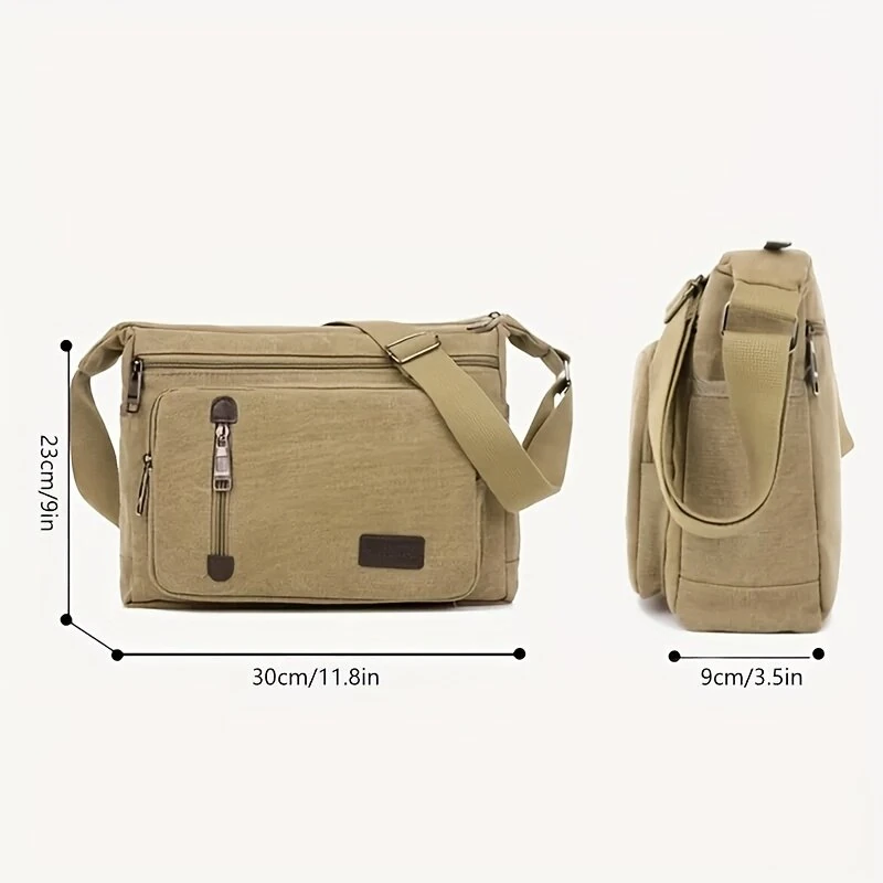 Vintage Canvas Crossbody Bag for Men Adjustable Strap Large Capacity Multi-Layer Zipper Messenger Bags for Outdoor Sports Travel — view 9