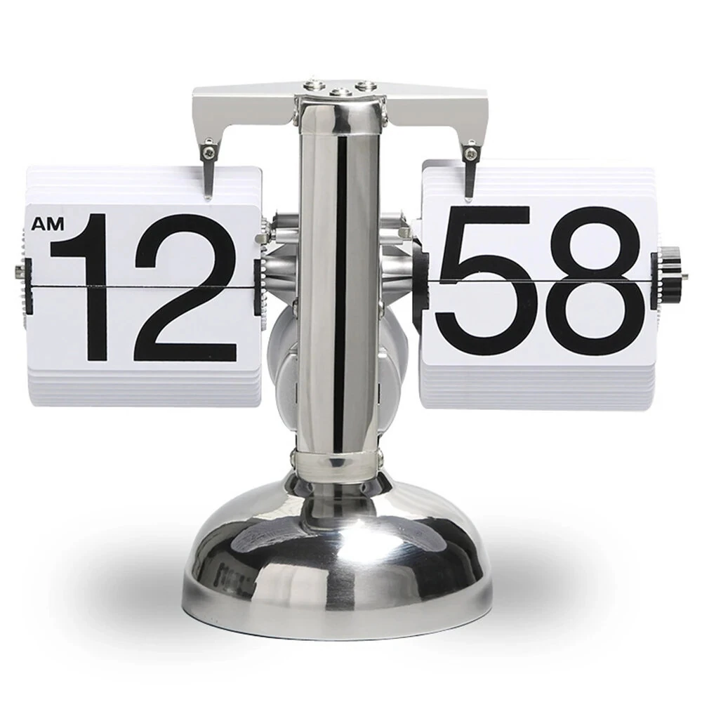Vintage Flip Clock 12-Hour Automatic Flip Clock Retro Stainless Steel Desk Clock Large Time Display Clock for Living Room Bedroom Household — view 2
