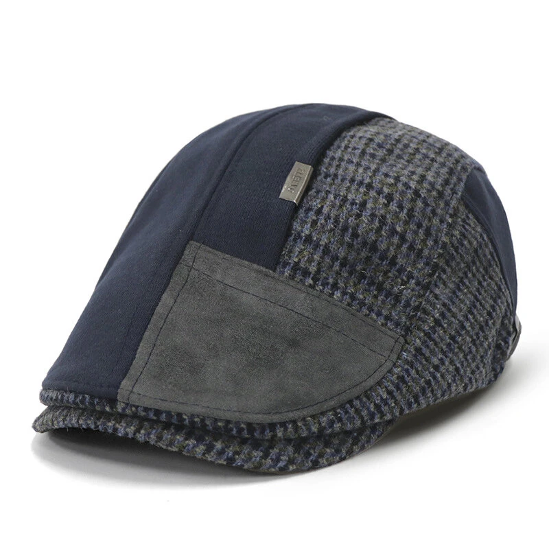 Vintage Patchwork Beret Men Autumn Winter Warm Newsboy Hat Fashion Flat Visor Cap Casual Retro Berets for Men