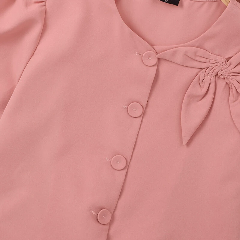 VONDA Womens Elegant Bowknot Decorate Puff Sleeve Blouses Temperament Button Shirts — view 6