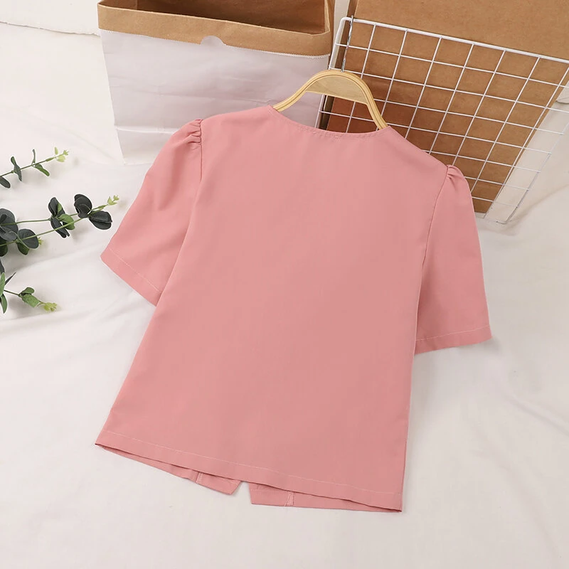 VONDA Womens Elegant Bowknot Decorate Puff Sleeve Blouses Temperament Button Shirts — view 8