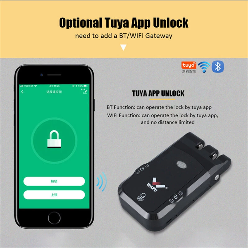 WAFU 026 Home Invisible Remote Control Security Door Lock Graffiti Smart Electronic Lock No Hole Design Dual System Dual Motor — view 3