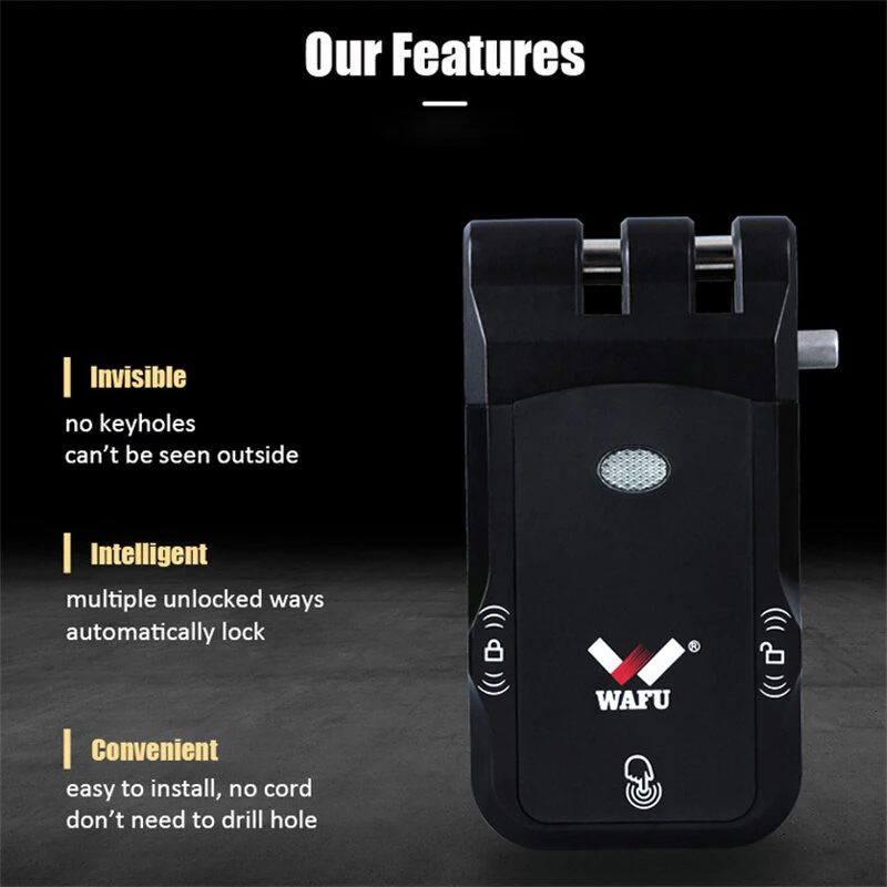 WAFU 026 Home Invisible Remote Control Security Door Lock Graffiti Smart Electronic Lock No Hole Design Dual System Dual Motor — view 5