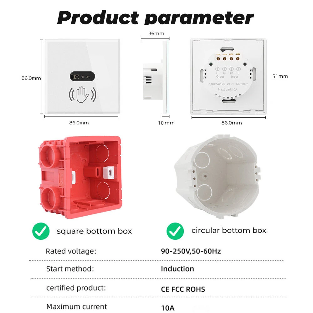 Wall-mounted Smart IR Light Switch Wave Infrared Sensor No Need Touch Tempered Glass Panel Switch Neutral Wire Needed — view 6