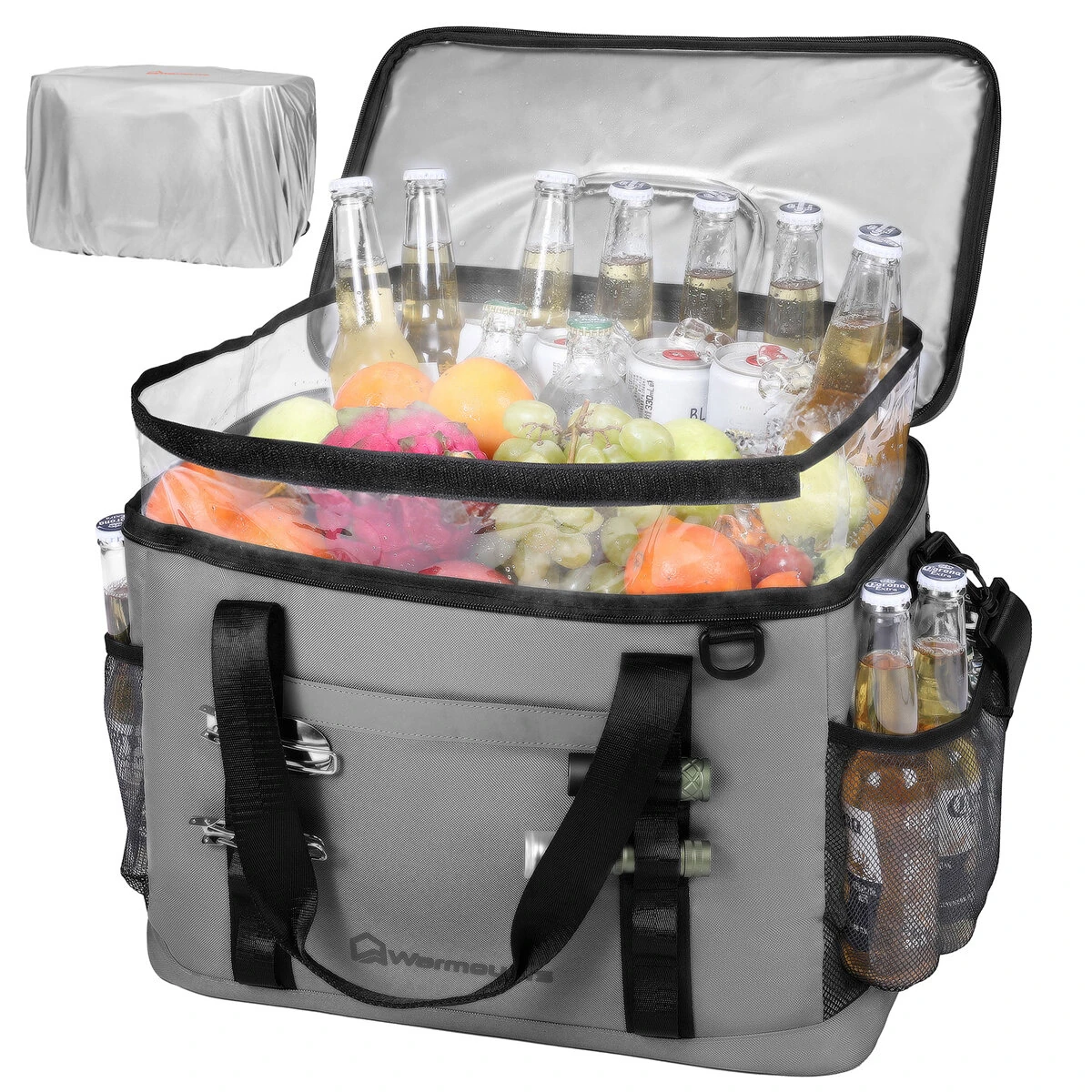 WARMOUNTS Backpack Cooler Insulated 75 Cans w/ Insulating Cover, Upgraded Leakproof Soft Cooler Backpack 2 Compartment for Camping Hiking Picnic Beach — view 10