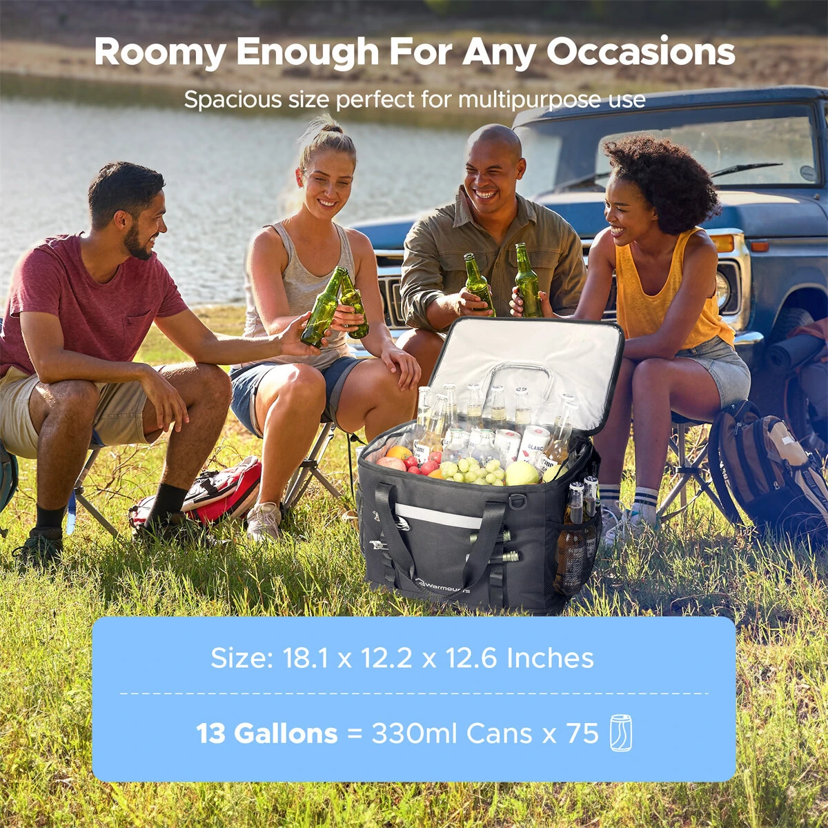 WARMOUNTS Backpack Cooler Insulated 75 Cans w/ Insulating Cover, Upgraded Leakproof Soft Cooler Backpack 2 Compartment for Camping Hiking Picnic Beach — view 7