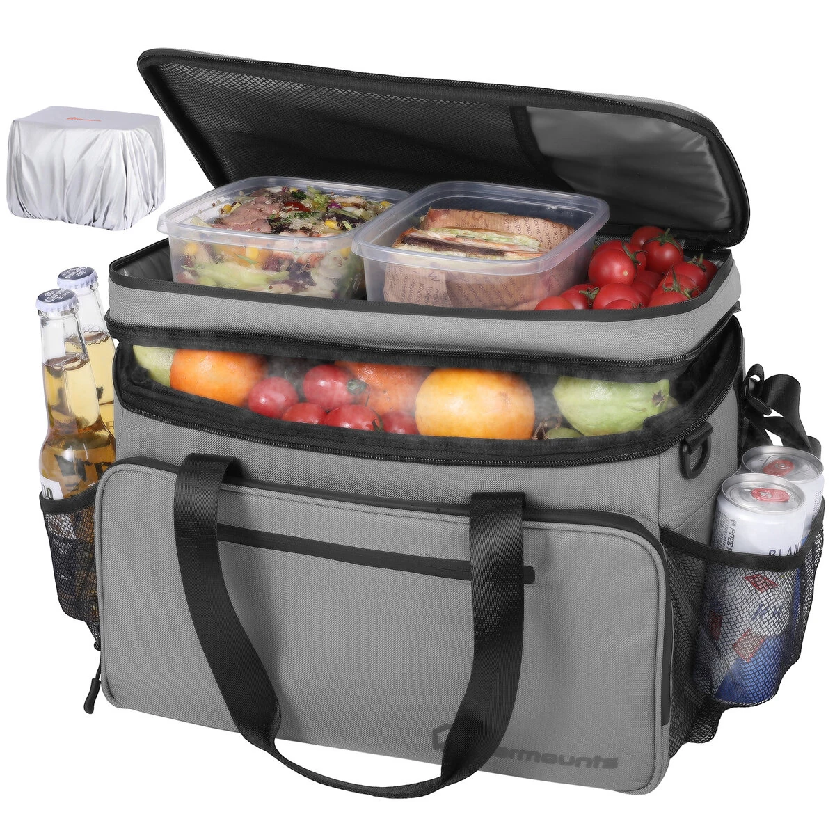 WARMOUNTS Soft Cooler Bag Insulated 48 Cans w/ Insulating Cover, Upgraded Leakproof Camping Cooler Bag 2 Compartment for Camping Hiking Picnic Beach — Warmounts