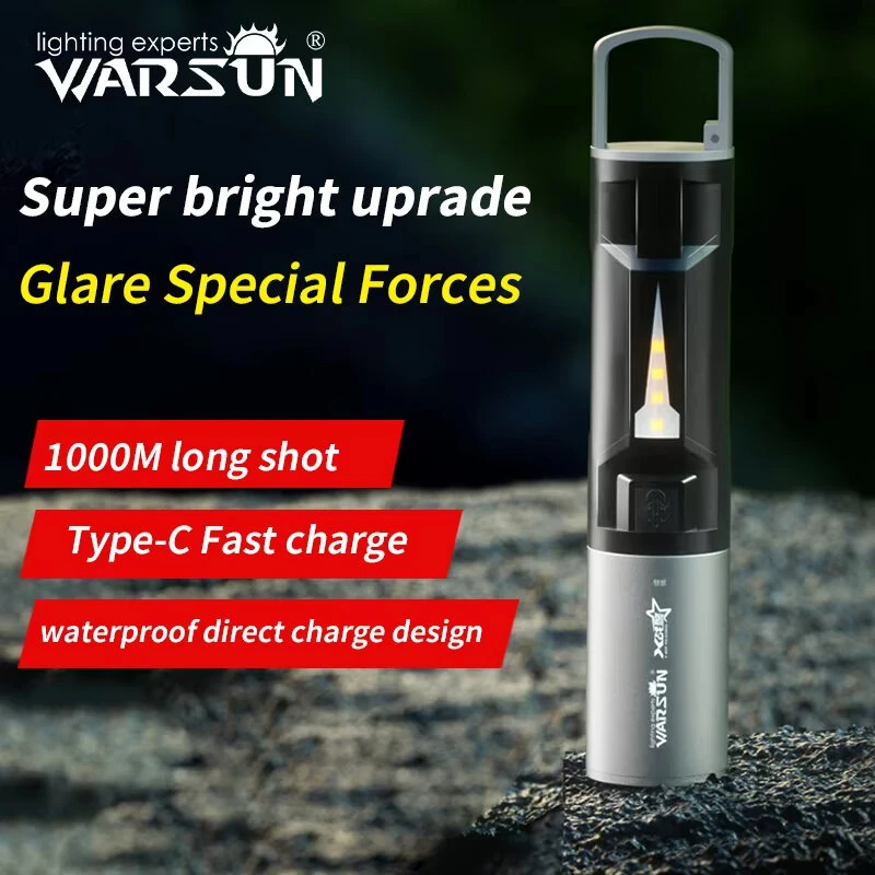 WARSUN W7000 500 Lumens Rechargeable LED Flashlight with COB Side Light 4 Lights Modes Type-C Charging Waterproof Torch for Camping Hiking Emergency — view 3