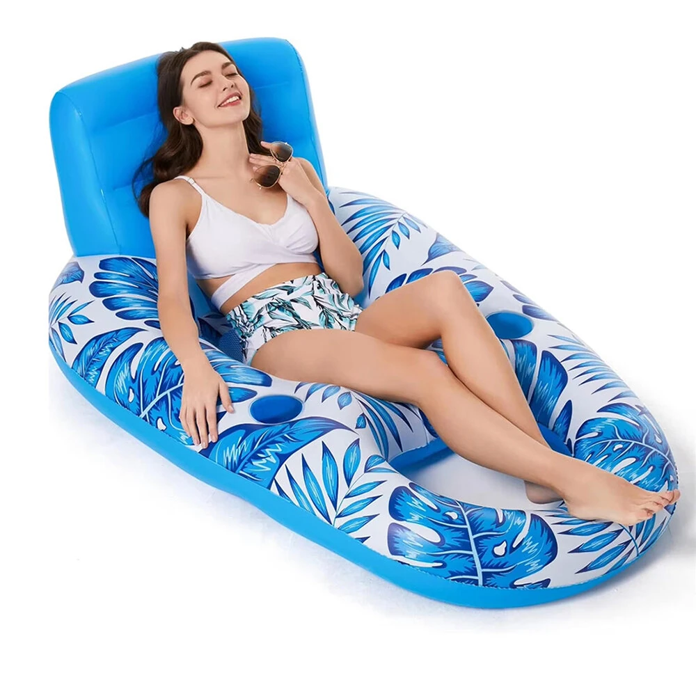 WaveRite 1pc Inflatable Floating Pool Lounge Chair Water Floaties for Swimming Pool Lake Lounge Float Swimming Beach Lounger Floating Seat With Backrest — WaveRite