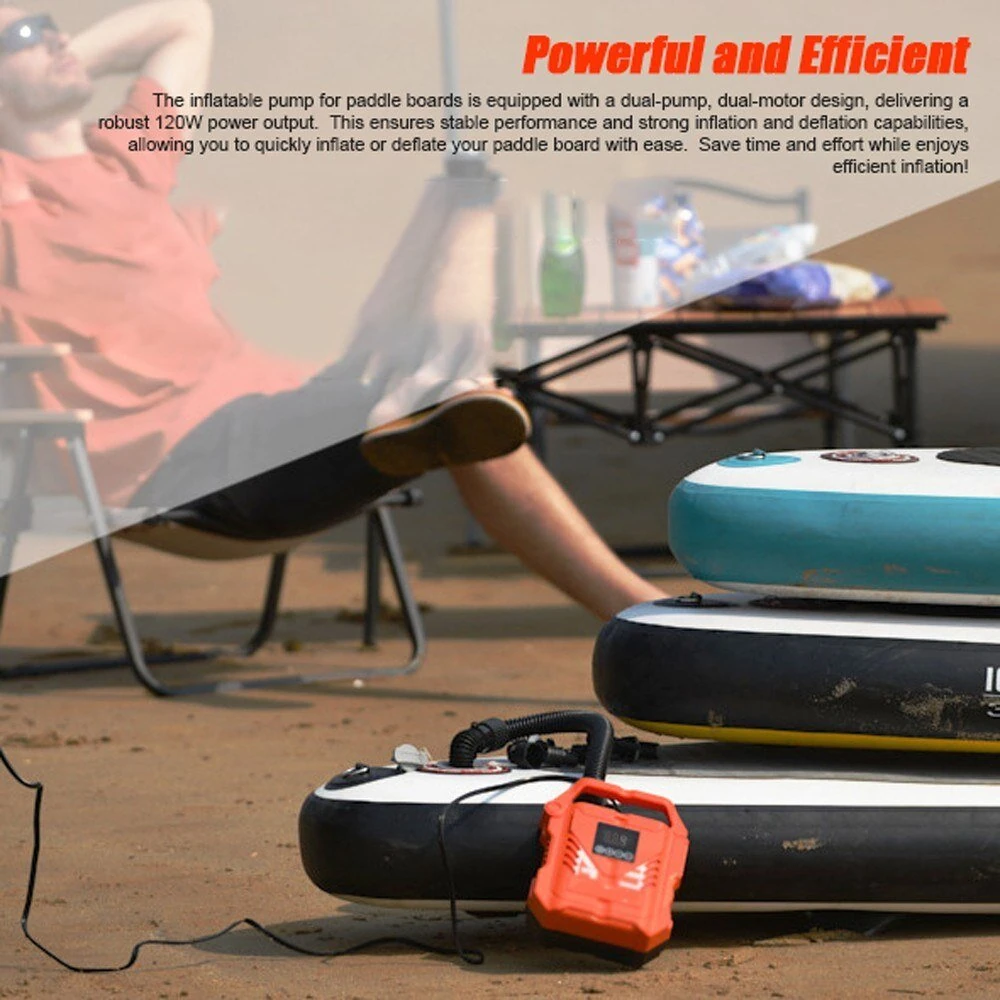 WaveRite 22PSI High Pressure Paddle Board Pump Portable 12V Car Electric Air Compressor Support Inflation/Deflation, 3 Working Modes Auto-Off Function with 7 Nozzles for Inflatable Boat Kayak Tent Pool Stand-up Paddle — view 8