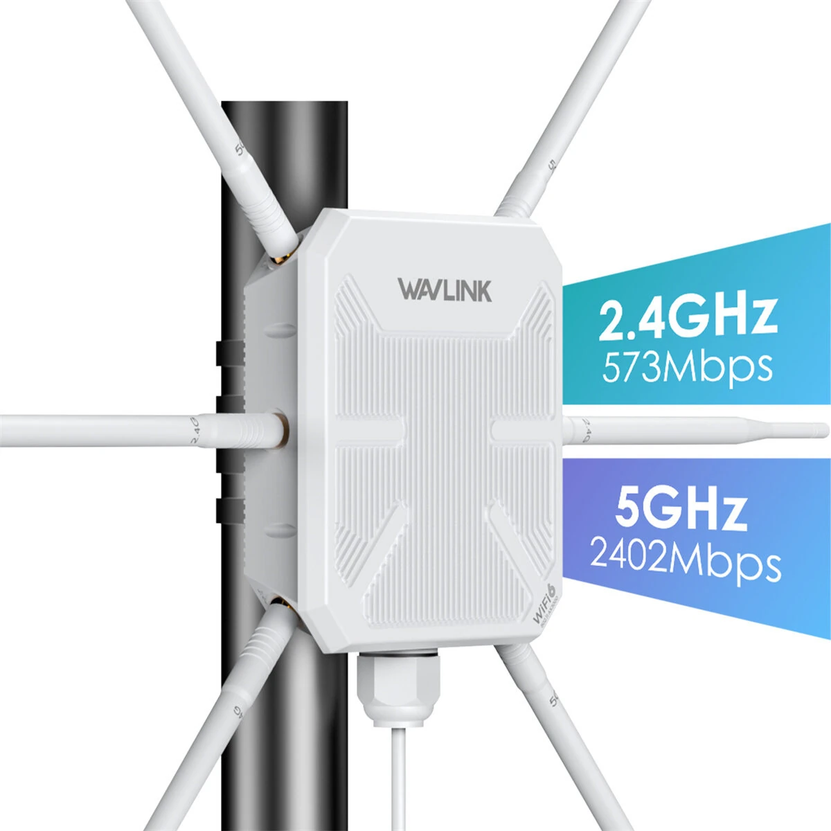 WAVLINK AX3000 WiFi6 Outdoor Router High Power Long Range Access Point Dual Band 2.4G+5G WiFi Mesh Extender Booster with PoE IP67 Weatherproof Wi-Fi Repeater with 6 Antennas — view 5