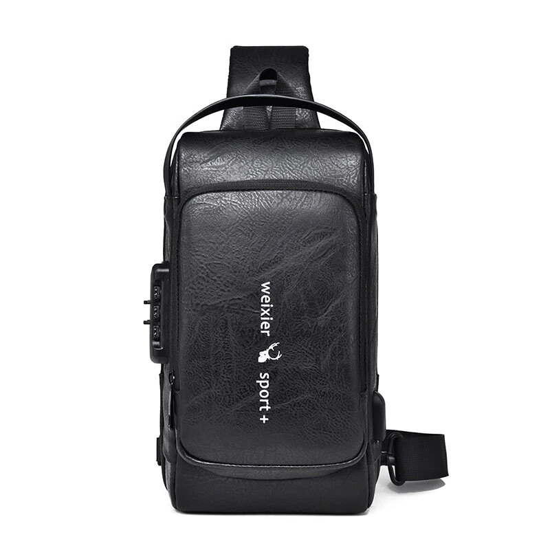 WEIXIER Man Bag Single Shoulder Bag Waterproof Anti-scratching Shoulder Bag Multi-function Sports Slanting Chest Backpack USB Charging Port Anti-theft Chest Bag — view 2