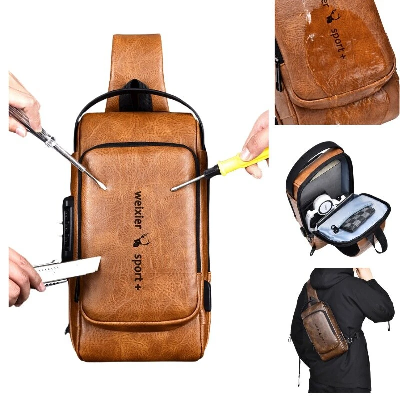 WEIXIER Man Bag Single Shoulder Bag Waterproof Anti-scratching Shoulder Bag Multi-function Sports Slanting Chest Backpack USB Charging Port Anti-theft Chest Bag — view 3