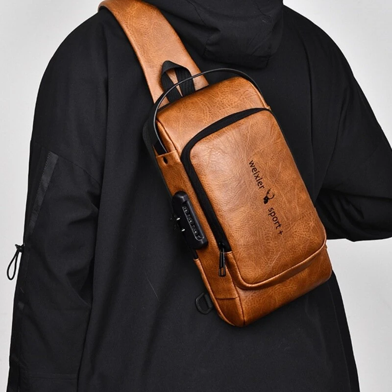 WEIXIER Man Bag Single Shoulder Bag Waterproof Anti-scratching Shoulder Bag Multi-function Sports Slanting Chest Backpack USB Charging Port Anti-theft Chest Bag — view 9
