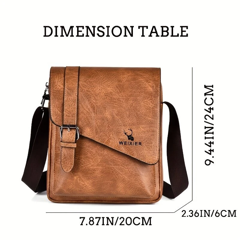 WEIXIER Men's Business Shoulder Bag Large Capacity, Waterproof Messenger Crossbody Bag, Casual Fashion PU Leather Backpacks Bag — view 2