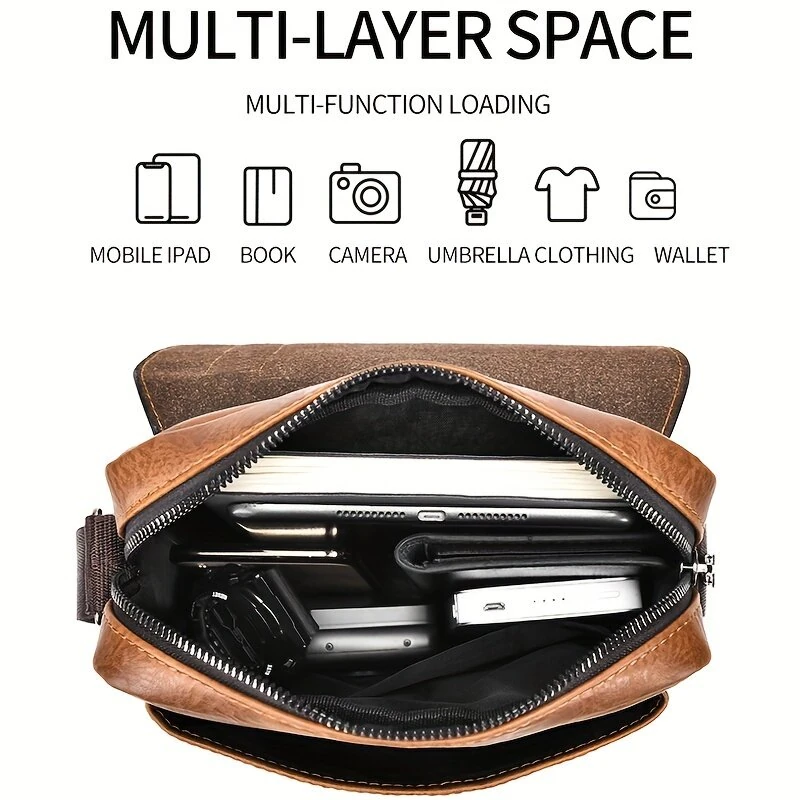 WEIXIER Men's Business Shoulder Bag Large Capacity, Waterproof Messenger Crossbody Bag, Casual Fashion PU Leather Backpacks Bag — view 3