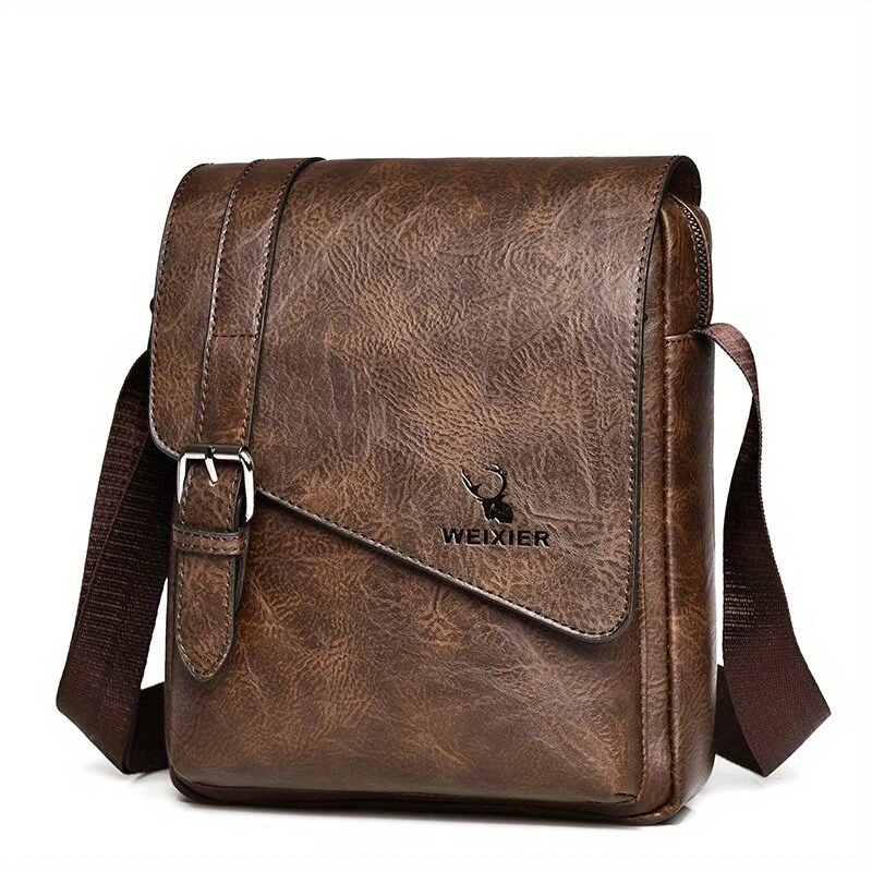 WEIXIER Men's Business Shoulder Bag Large Capacity, Waterproof Messenger Crossbody Bag, Casual Fashion PU Leather Backpacks Bag — view 4