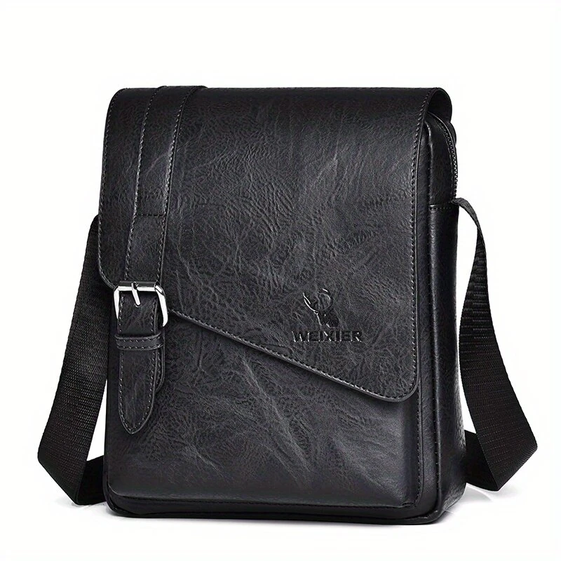 WEIXIER Men's Business Shoulder Bag Large Capacity, Waterproof Messenger Crossbody Bag, Casual Fashion PU Leather Backpacks Bag — view 5