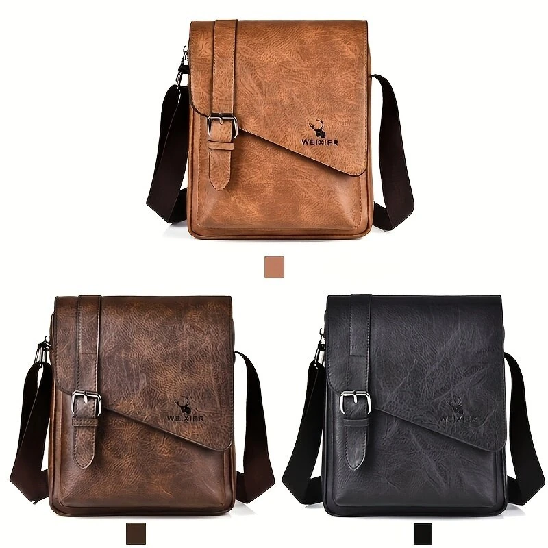 WEIXIER Men's Business Shoulder Bag Large Capacity, Waterproof Messenger Crossbody Bag, Casual Fashion PU Leather Backpacks Bag — view 7