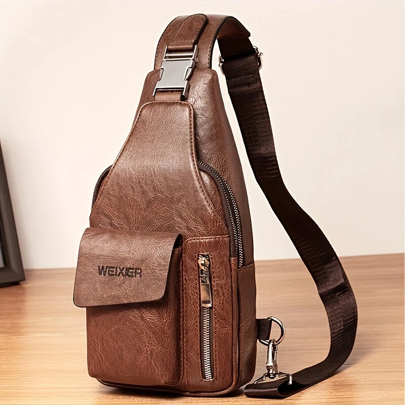 WEIXIER Men's Casual Chest Bag, Messenger Bag, Men's Bag, Leisure Backpack, Sports Diagonal Sholder Bag, Multi-functional Large Capacity Men Bag