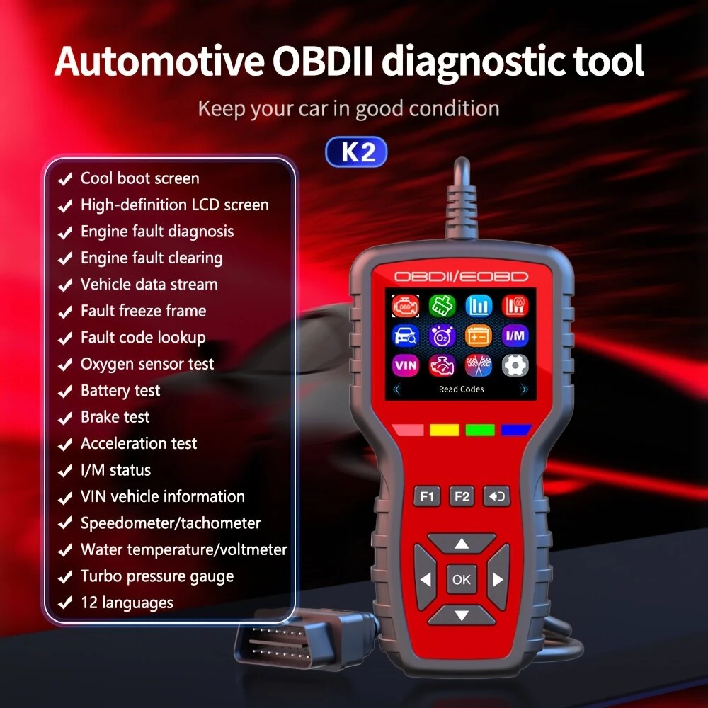Weiying K2 OBD2 Scanner Engine Code Reader OBDII EOBD Color LCD 12 Languages Battery Voltage Test Car Diagnostic Tool — view 2