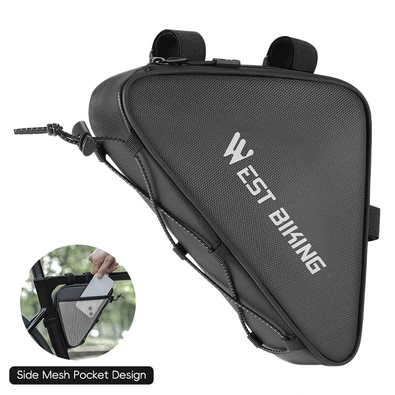 WEST BIKING 0.6L Bicycle Front frame Triangle Bag With Mesh Pouch MTB Road Bike Waterproof Bottom Tube Bag Elastic Luggage Straps For Storage — West Biking