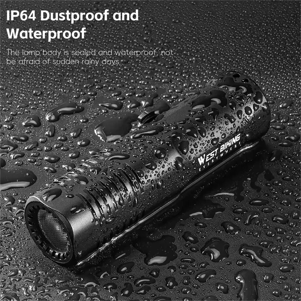 WEST BIKING 1000LM Bicycle Headlight 8 Lighting Modes Aluminium 4500mAh Power Bank Type-C Rechargeable Waterproof Flashlight for MTB Road Cycling — view 5