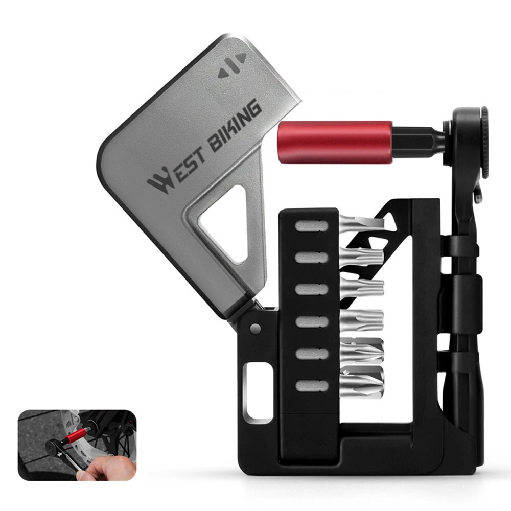 WEST BIKING 12-In-1 Bicycle Repair Tools Kit Portable Multitool Bike Two-Way Ratchet Wrench Magnetic Allen Key Quick Release Set — WEST BIKING